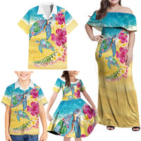 Hawaiian Tropical Plants Turtles Family Matching Off Shoulder Maxi Dress and Hawaiian Shirt Watercolor Style LT03 - Polynesian Pride