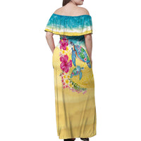 Hawaiian Tropical Plants Turtles Family Matching Off Shoulder Maxi Dress and Hawaiian Shirt Watercolor Style LT03 - Polynesian Pride