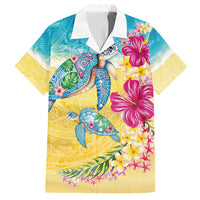 Hawaiian Tropical Plants Turtles Family Matching Puletasi and Hawaiian Shirt Watercolor Style LT03 Dad's Shirt - Short Sleeve Multicolor - Polynesian Pride