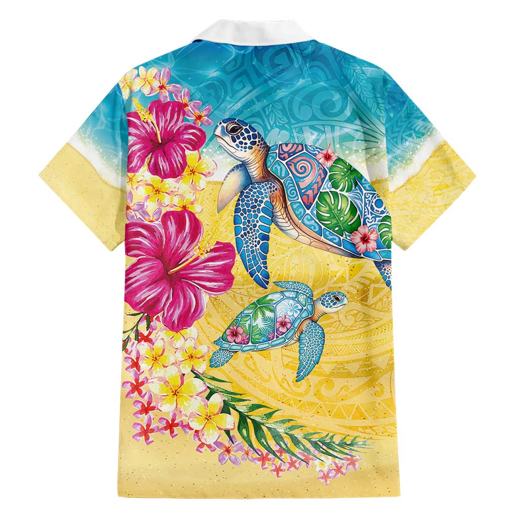 Hawaiian Tropical Plants Turtles Family Matching Short Sleeve Bodycon Dress and Hawaiian Shirt Watercolor Style LT03 - Polynesian Pride