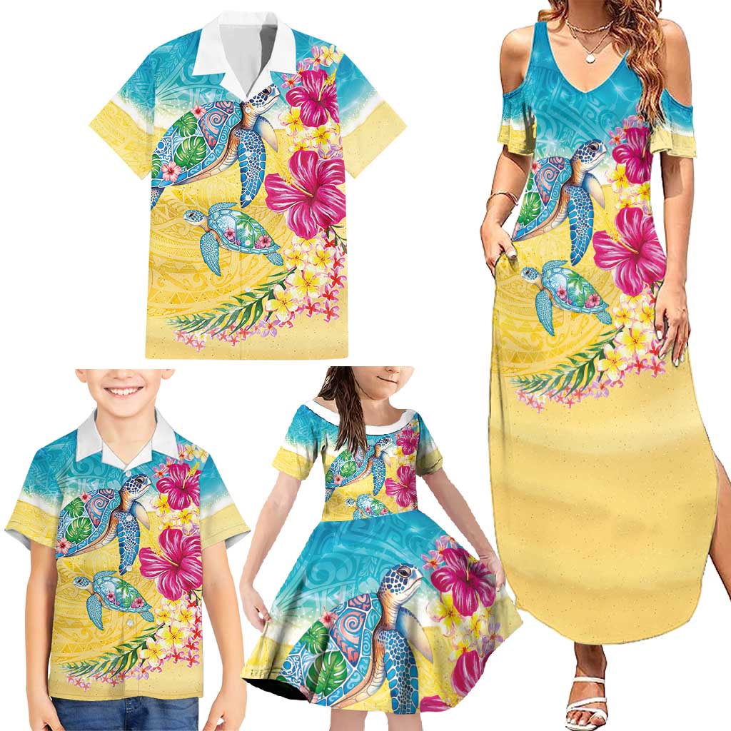 Hawaiian Tropical Plants Turtles Family Matching Summer Maxi Dress and Hawaiian Shirt Watercolor Style LT03 - Polynesian Pride