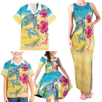 Hawaiian Tropical Plants Turtles Family Matching Tank Maxi Dress and Hawaiian Shirt Watercolor Style LT03 - Polynesian Pride