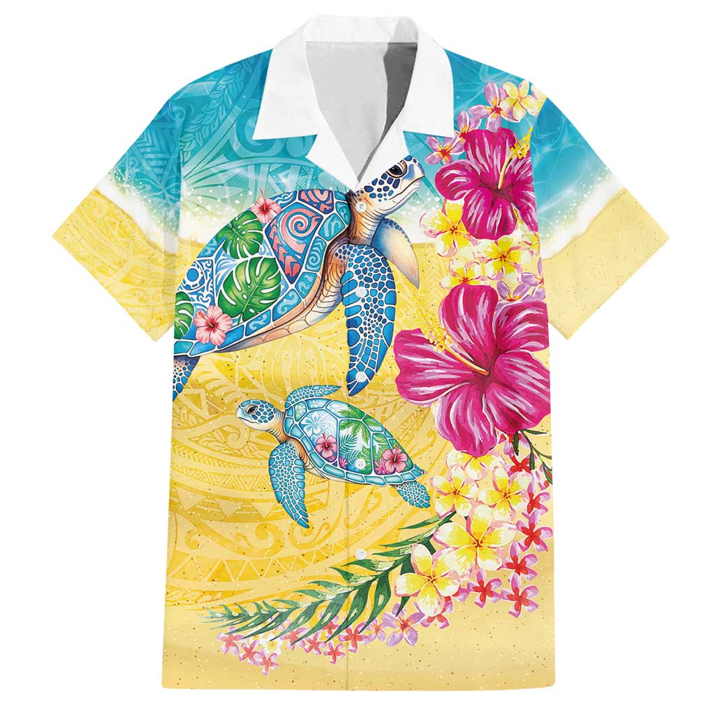 Hawaiian Tropical Plants Turtles Family Matching Tank Maxi Dress and Hawaiian Shirt Watercolor Style LT03 Dad's Shirt - Short Sleeve Multicolor - Polynesian Pride