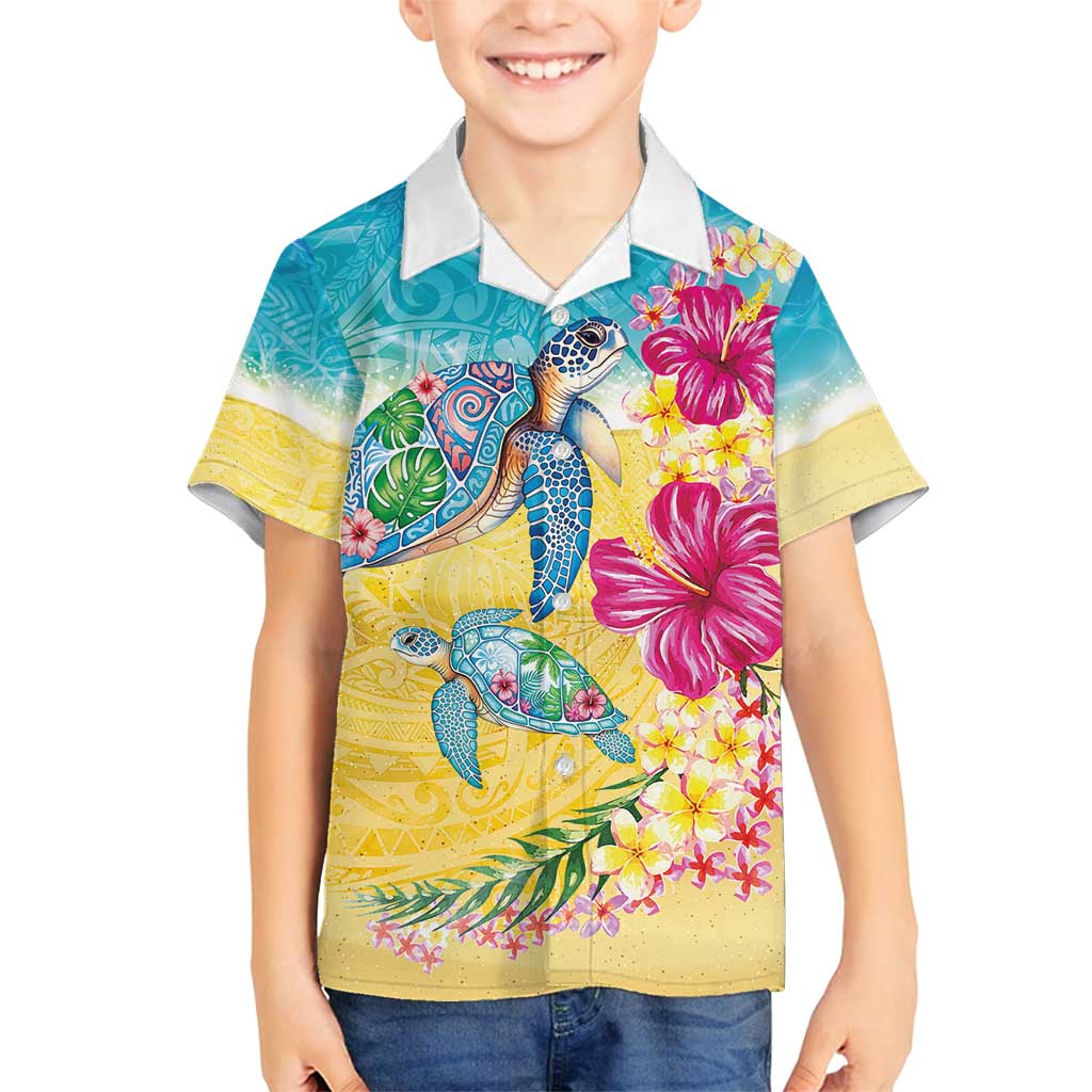 Hawaiian Tropical Plants Turtles Family Matching Tank Maxi Dress and Hawaiian Shirt Watercolor Style LT03 Son's Shirt Multicolor - Polynesian Pride