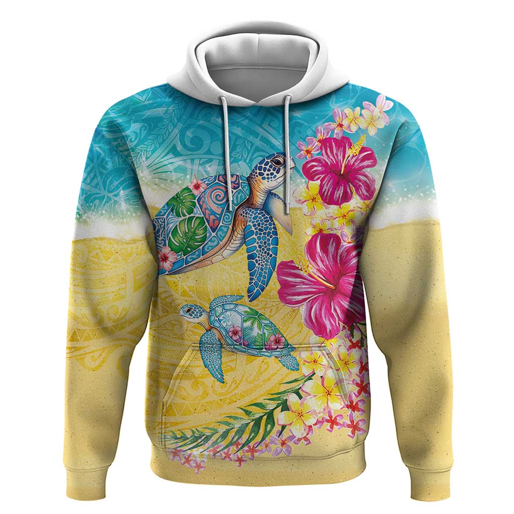 Hawaiian Tropical Plants Turtles Hoodie Watercolor Style - Polynesian Pride
