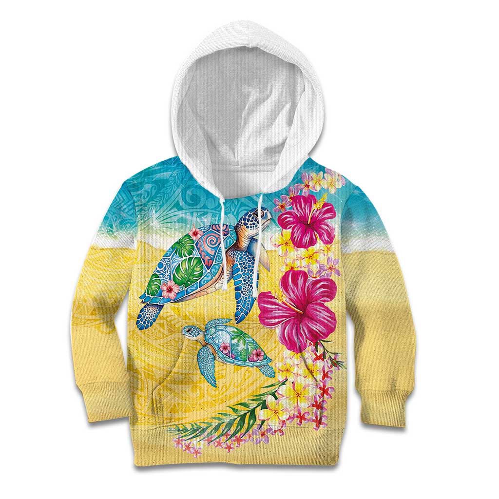 Hawaiian Tropical Plants Turtles Kid Hoodie Watercolor Style - Polynesian Pride