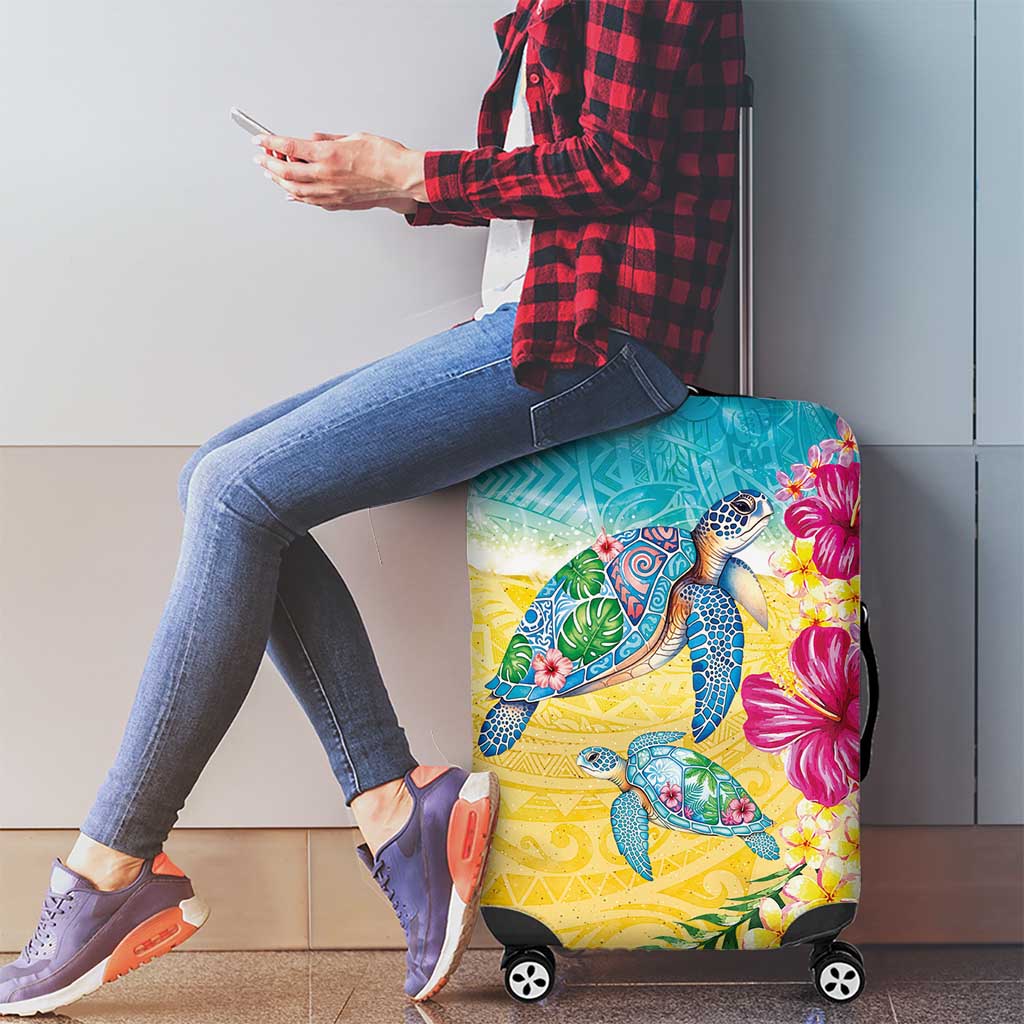 Hawaiian Tropical Plants Turtles Luggage Cover Watercolor Style - Polynesian Pride