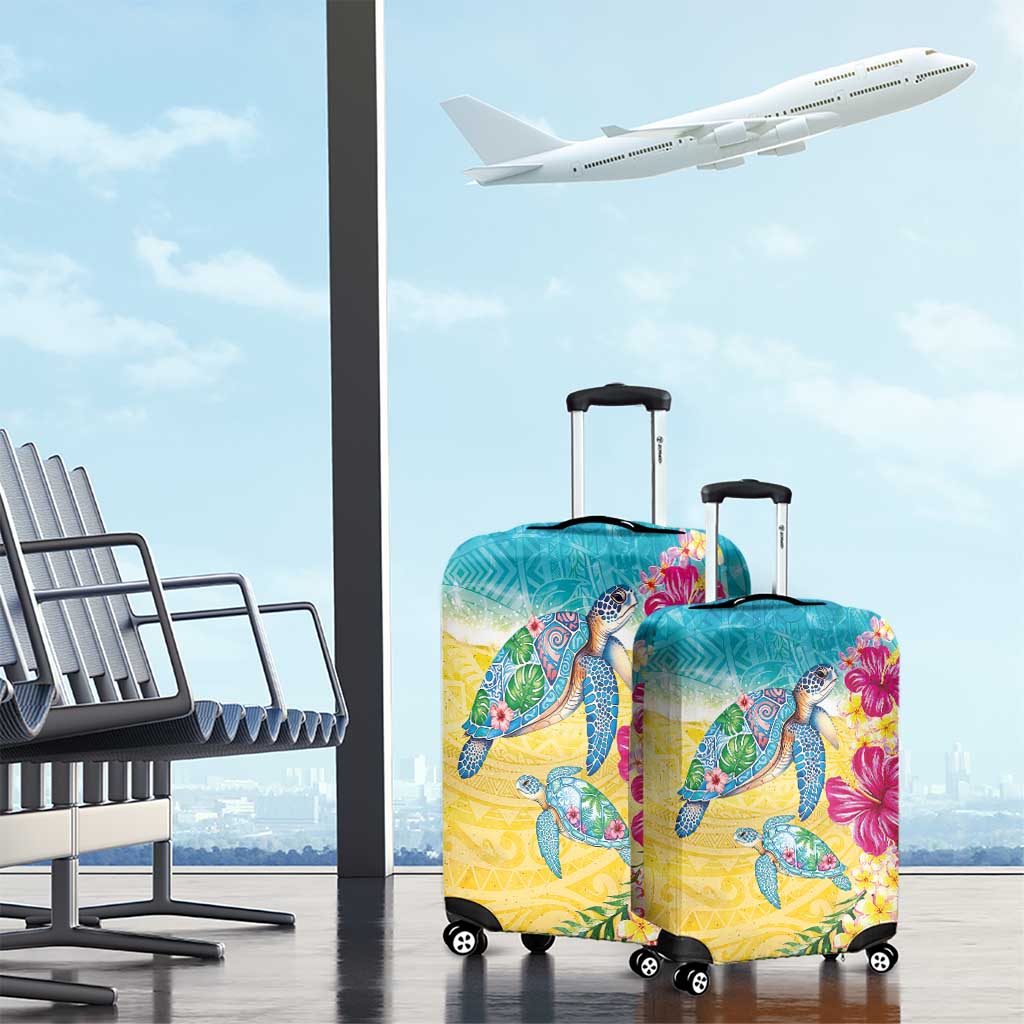 Hawaiian Tropical Plants Turtles Luggage Cover Watercolor Style - Polynesian Pride