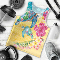 Hawaiian Tropical Plants Turtles Men Tank Top Watercolor Style - Polynesian Pride