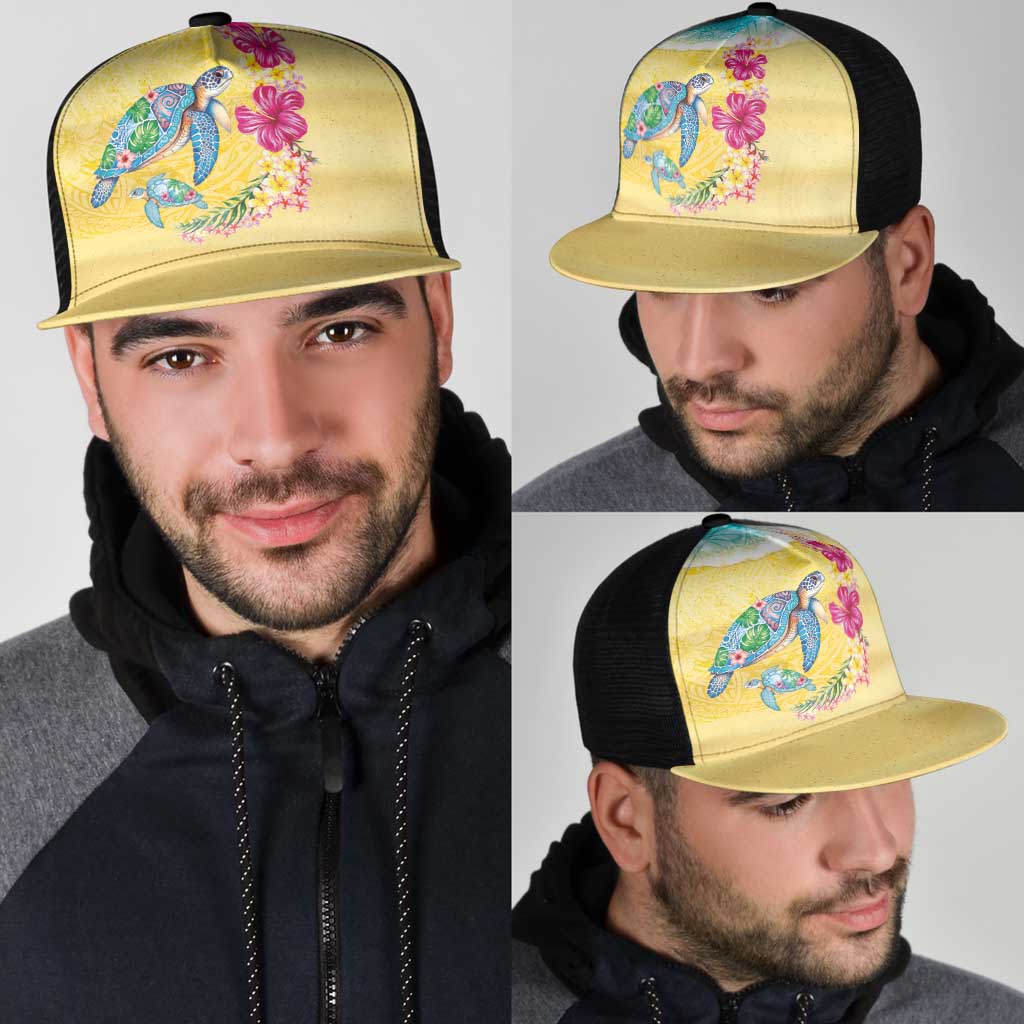 Hawaiian Tropical Plants Turtles Mesh Trucker Cap Watercolor Style - Polynesian Pride