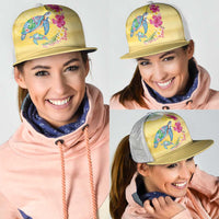 Hawaiian Tropical Plants Turtles Mesh Trucker Cap Watercolor Style - Polynesian Pride