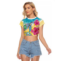 Hawaiian Tropical Plants Turtles Raglan Cropped T Shirt Watercolor Style - Polynesian Pride