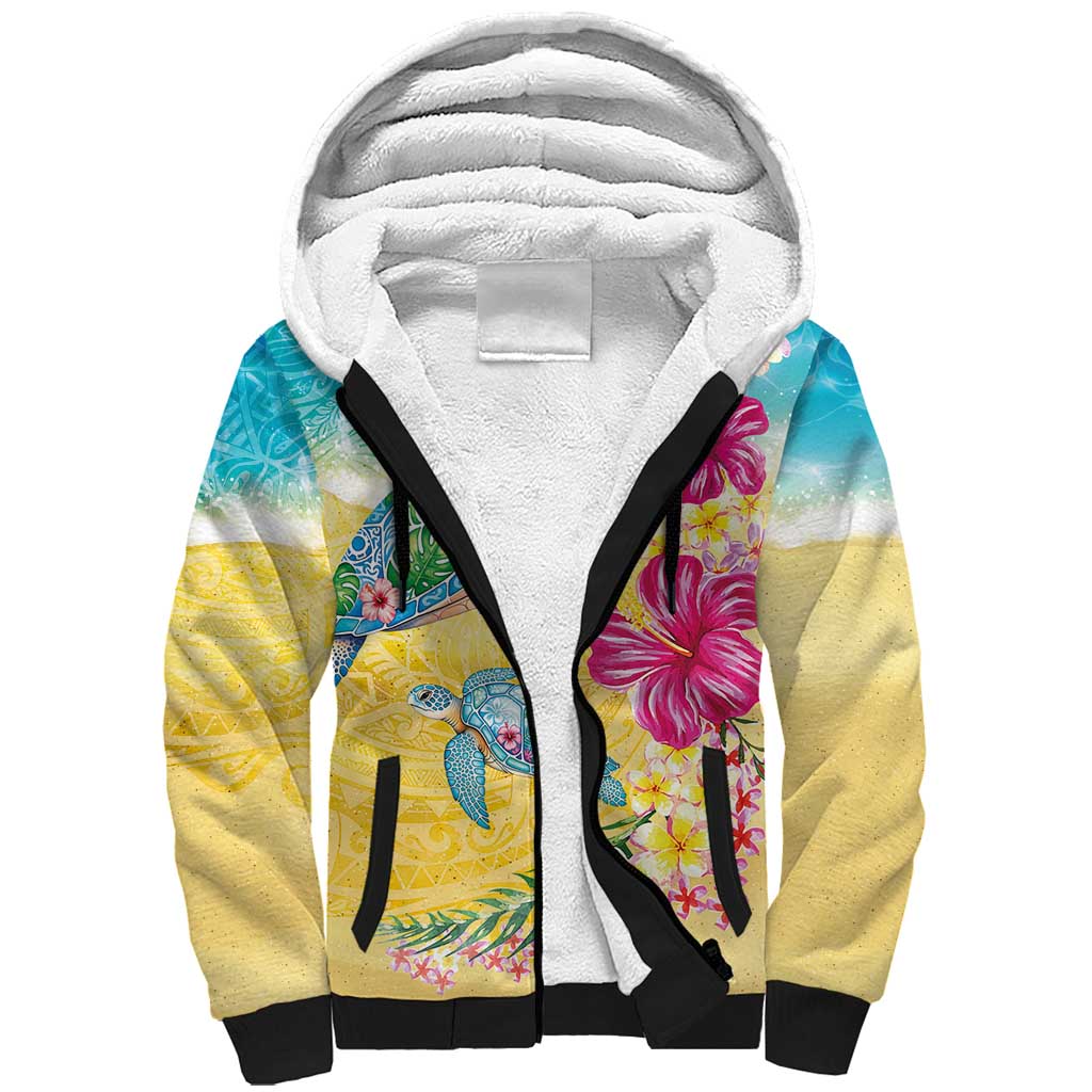Hawaiian Tropical Plants Turtles Sherpa Hoodie Watercolor Style LT03 Unisex Multicolor - Polynesian Pride