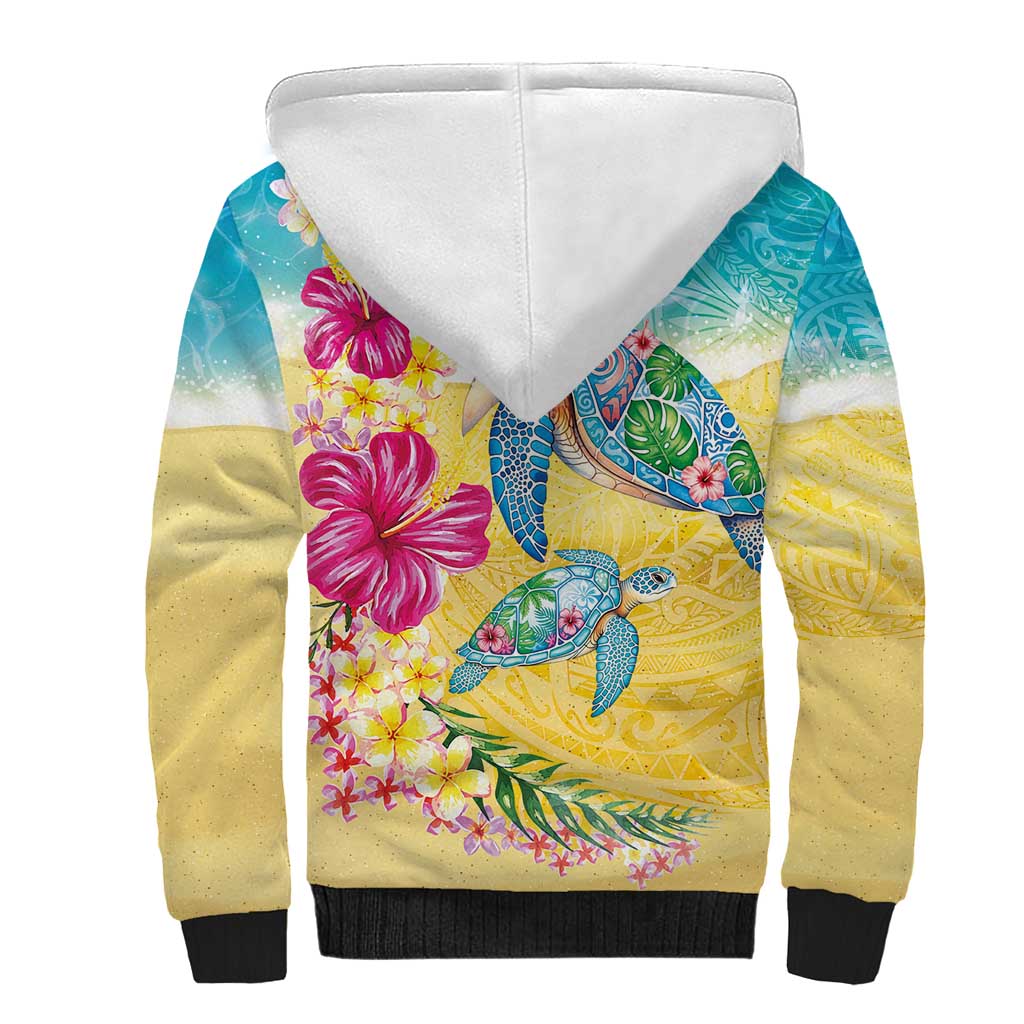 Hawaiian Tropical Plants Turtles Sherpa Hoodie Watercolor Style LT03 - Polynesian Pride