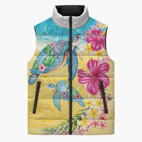 Hawaiian Tropical Plants Turtles Sleeveless Puffer Jacket Watercolor Style LT03 Unisex Multicolor - Polynesian Pride