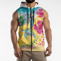 Hawaiian Tropical Plants Turtles Sleeveless Zip Hoodie Watercolor Style - Polynesian Pride