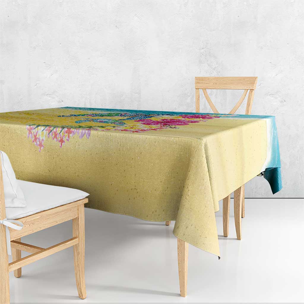 Hawaiian Tropical Plants Turtles Tablecloth Watercolor Style - Polynesian Pride