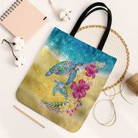Hawaiian Tropical Plants Turtles Tote Bag Watercolor Style LT03 Black Strap One Size Multicolor - Polynesian Pride