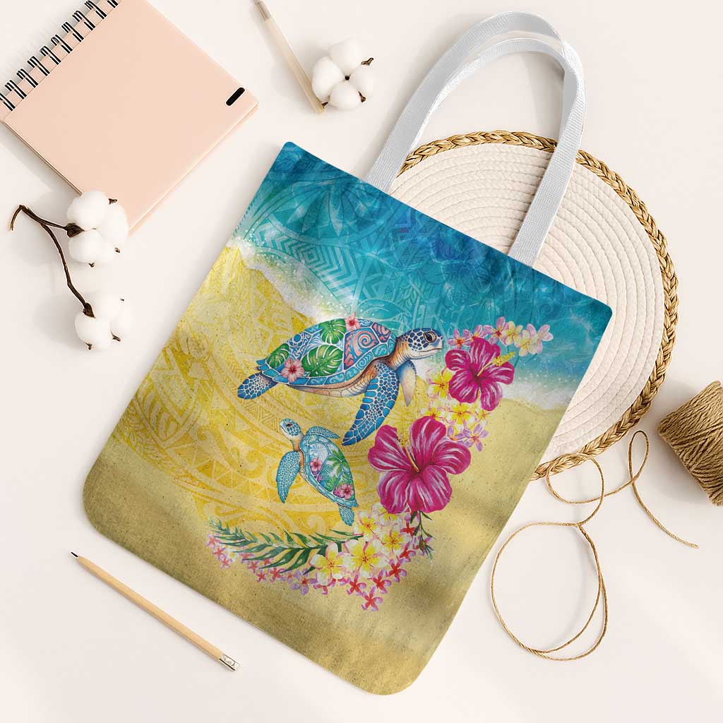 Hawaiian Tropical Plants Turtles Tote Bag Watercolor Style LT03 White Strap One Size Multicolor - Polynesian Pride