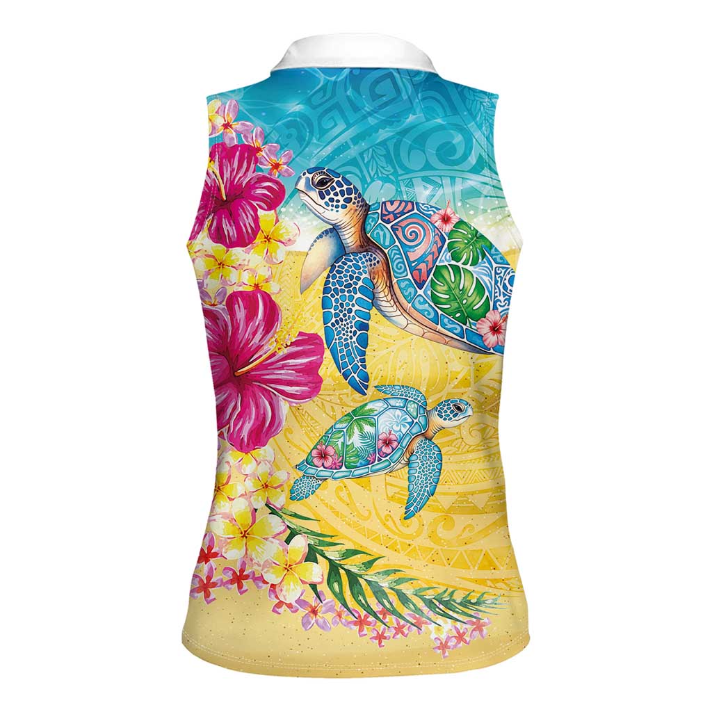 Hawaiian Tropical Plants Turtles Women Sleeveless Polo Shirt Watercolor Style LT03 - Polynesian Pride