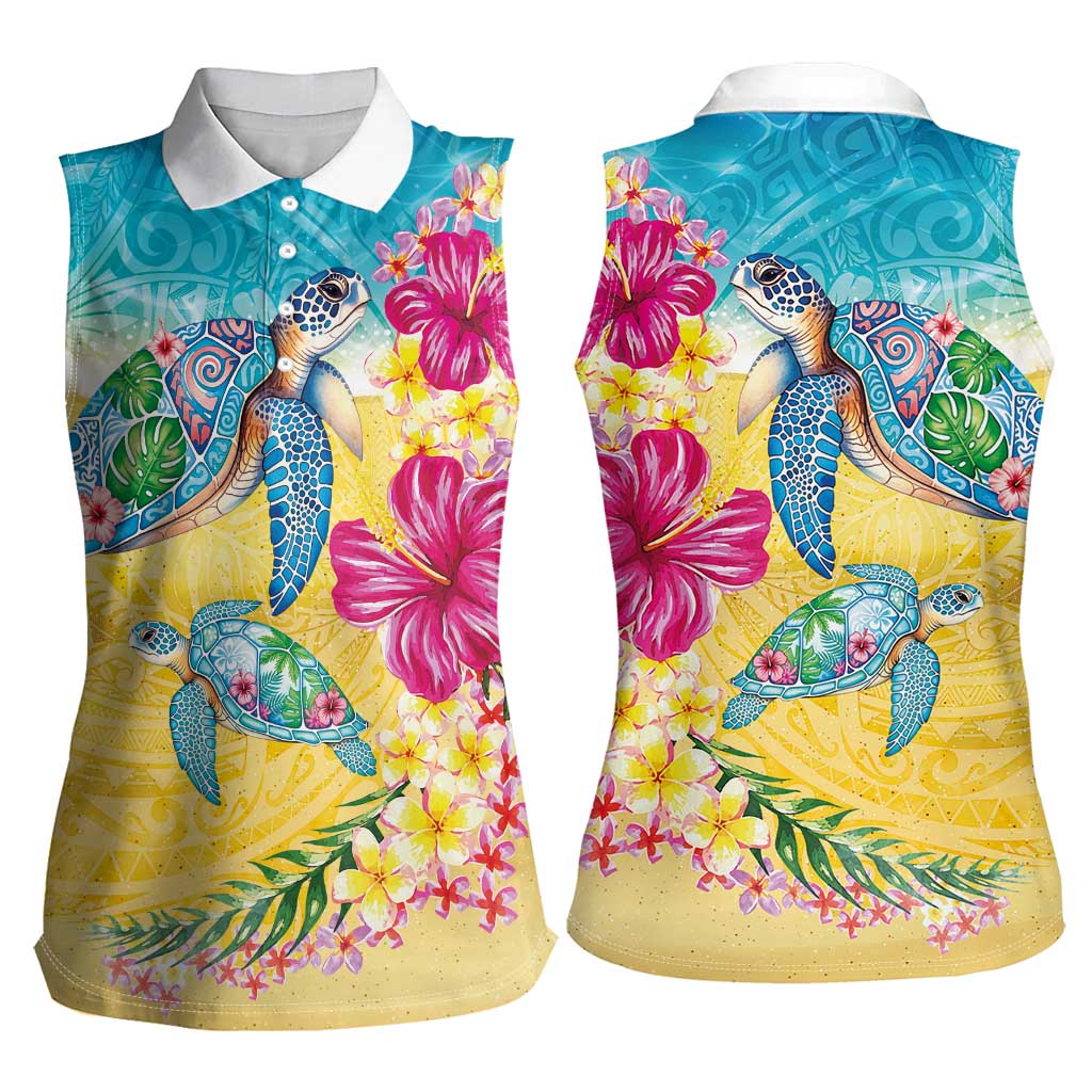 Hawaiian Tropical Plants Turtles Women Sleeveless Polo Shirt Watercolor Style LT03 - Polynesian Pride