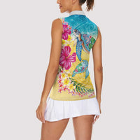 Hawaiian Tropical Plants Turtles Women Sleeveless Polo Shirt Watercolor Style LT03 - Polynesian Pride