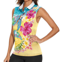 Hawaiian Tropical Plants Turtles Women Sleeveless Polo Shirt Watercolor Style LT03 - Polynesian Pride