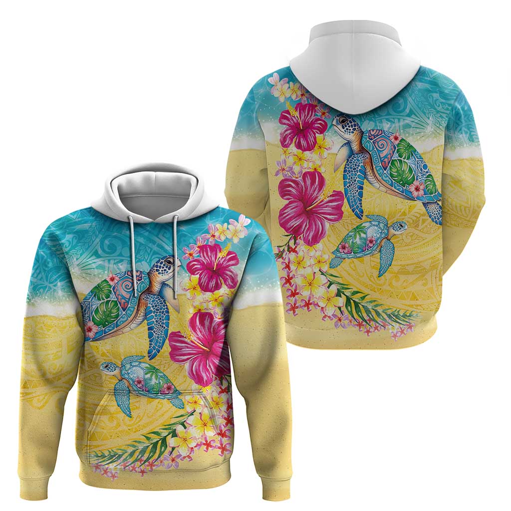 Hawaiian Tropical Plants Turtles Zip Hoodie Watercolor Style - Polynesian Pride