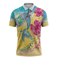 Hawaiian Tropical Plants Turtles Zipper Polo Shirt Watercolor Style LT03 Multicolor - Polynesian Pride