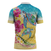 Hawaiian Tropical Plants Turtles Zipper Polo Shirt Watercolor Style LT03 - Polynesian Pride
