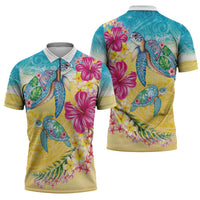 Hawaiian Tropical Plants Turtles Zipper Polo Shirt Watercolor Style LT03 - Polynesian Pride