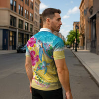 Hawaiian Tropical Plants Turtles Zipper Polo Shirt Watercolor Style LT03 - Polynesian Pride