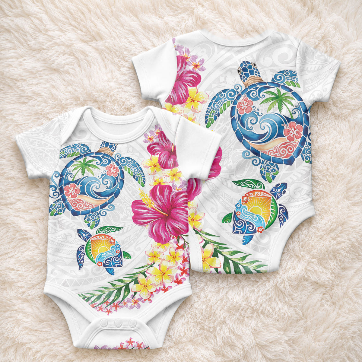 Hawaiian Abstract Art Turtles Baby Onesie