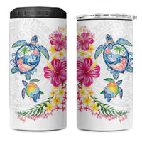 Hawaiian Abstract Art Turtles 4 in 1 Can Cooler Tumbler with Plumeria and Hibiscus LT03 One Size: 16 oz White - Polynesian Pride