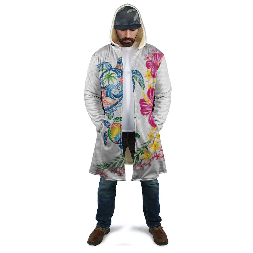 Hawaiian Abstract Art Turtles Cloak with Plumeria and Hibiscus - Polynesian Pride