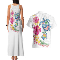 Hawaiian Abstract Art Turtles Couples Matching Tank Maxi Dress and Hawaiian Shirt with Plumeria and Hibiscus LT03 - Polynesian Pride