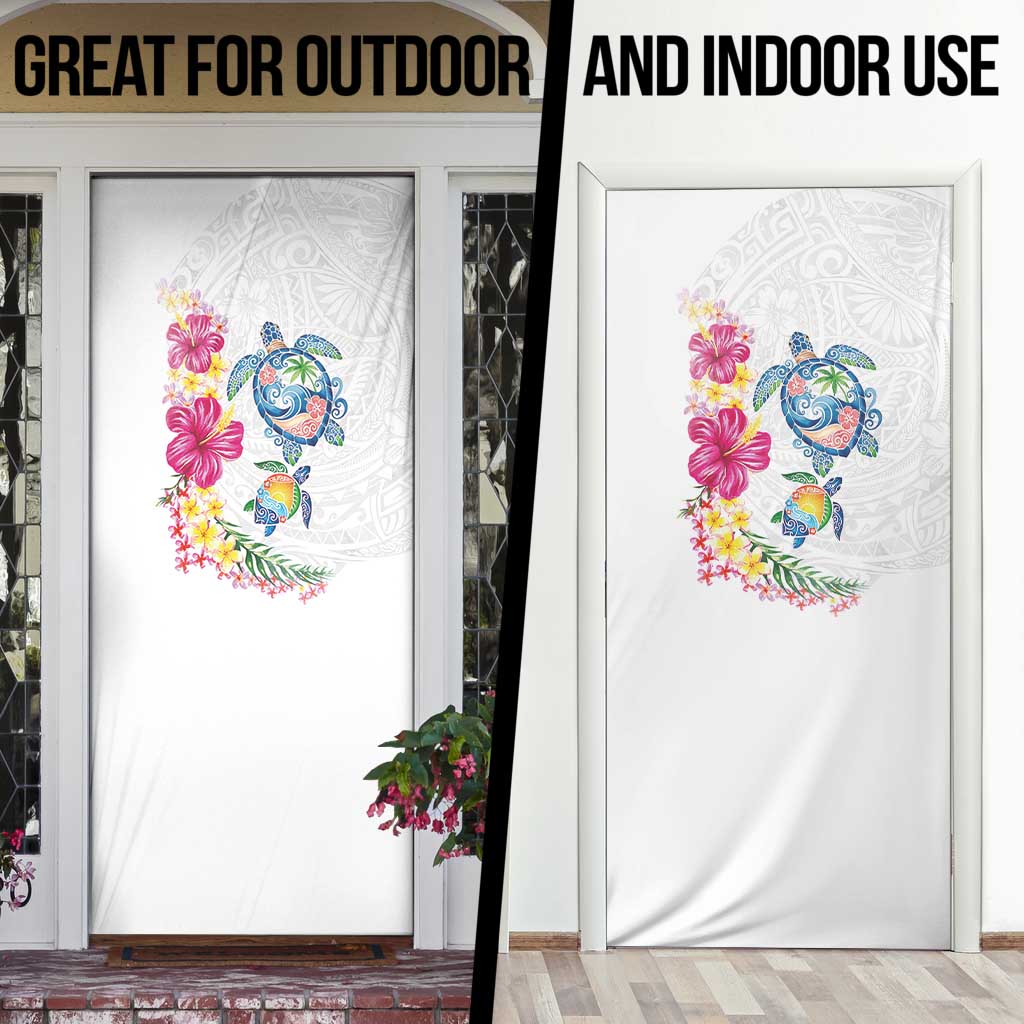 Hawaiian Abstract Art Turtles Door Cover with Plumeria and Hibiscus - Polynesian Pride