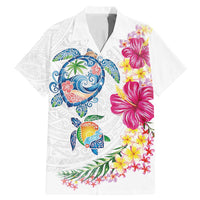 Hawaiian Abstract Art Turtles Family Matching Mermaid Dress and Hawaiian Shirt with Plumeria and Hibiscus LT03 Dad's Shirt - Short Sleeve White - Polynesian Pride