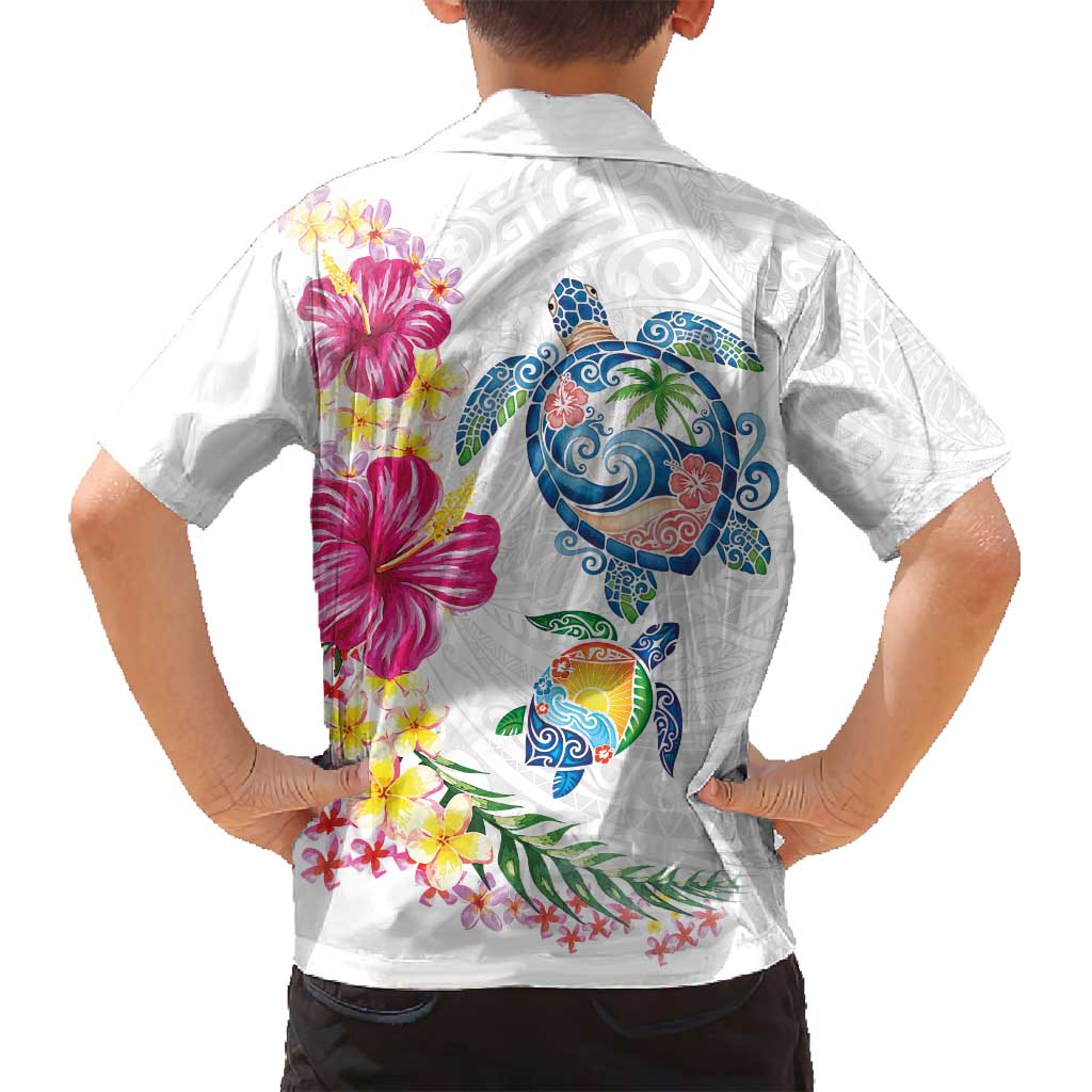 Hawaiian Abstract Art Turtles Family Matching Off Shoulder Maxi Dress and Hawaiian Shirt with Plumeria and Hibiscus LT03 - Polynesian Pride