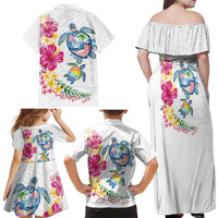 Hawaiian Abstract Art Turtles Family Matching Off Shoulder Maxi Dress and Hawaiian Shirt with Plumeria and Hibiscus LT03 - Polynesian Pride