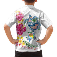 Hawaiian Abstract Art Turtles Family Matching Short Sleeve Bodycon Dress and Hawaiian Shirt with Plumeria and Hibiscus LT03 - Polynesian Pride