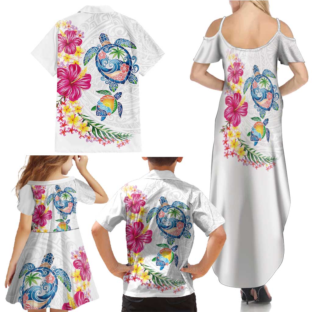 Hawaiian Abstract Art Turtles Family Matching Summer Maxi Dress and Hawaiian Shirt with Plumeria and Hibiscus LT03 - Polynesian Pride