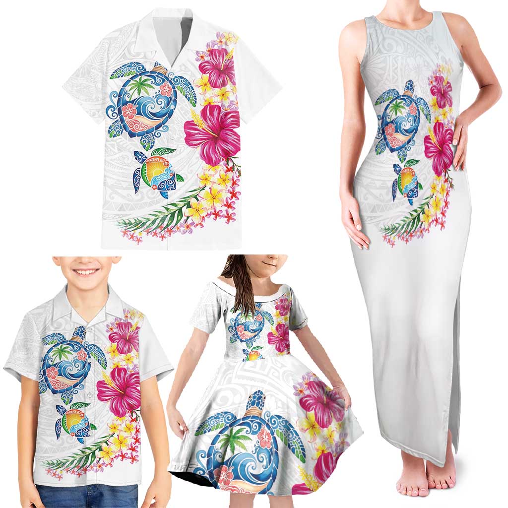 Hawaiian Abstract Art Turtles Family Matching Tank Maxi Dress and Hawaiian Shirt with Plumeria and Hibiscus LT03 - Polynesian Pride