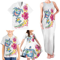 Hawaiian Abstract Art Turtles Family Matching Tank Maxi Dress and Hawaiian Shirt with Plumeria and Hibiscus LT03 - Polynesian Pride