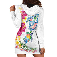 Hawaiian Abstract Art Turtles Hoodie Dress with Plumeria and Hibiscus LT03 - Polynesian Pride