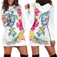 Hawaiian Abstract Art Turtles Hoodie Dress with Plumeria and Hibiscus LT03 - Polynesian Pride