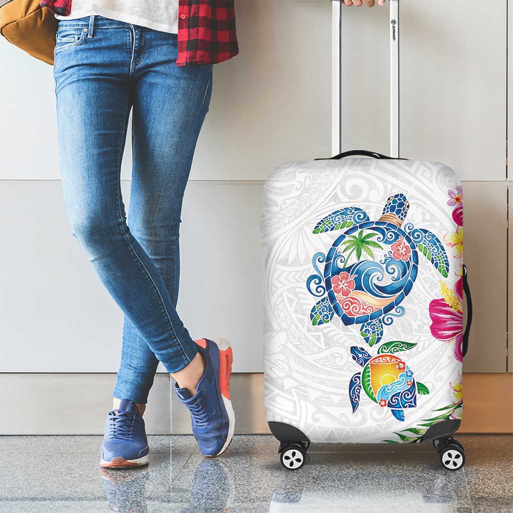 Hawaiian Abstract Art Turtles Luggage Cover with Plumeria and Hibiscus - Polynesian Pride