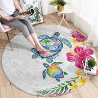 Hawaiian Abstract Art Turtles Round Carpet with Plumeria and Hibiscus LT03 - Polynesian Pride