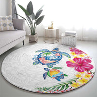 Hawaiian Abstract Art Turtles Round Carpet with Plumeria and Hibiscus LT03 - Polynesian Pride