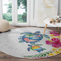 Hawaiian Abstract Art Turtles Round Carpet with Plumeria and Hibiscus LT03 - Polynesian Pride
